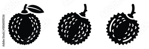 lychee fresh minimal food icon set, black color and white background