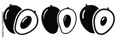 mango cut minimal food icon set, black color and white background