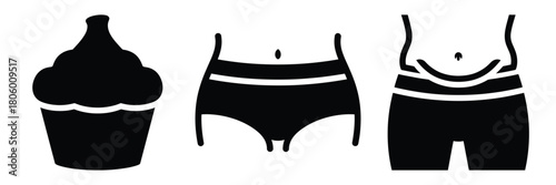 muffin top minimal food icon set, black color and white background
