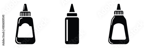 mustard bottle minimal food icon set, black color and white background