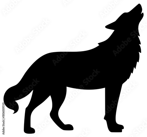 Stylized black silhouette of a wild wolf howling vector illustration