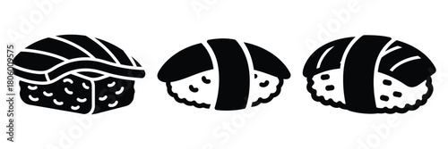 nigiri fresh minimal food icon set, black color and white background