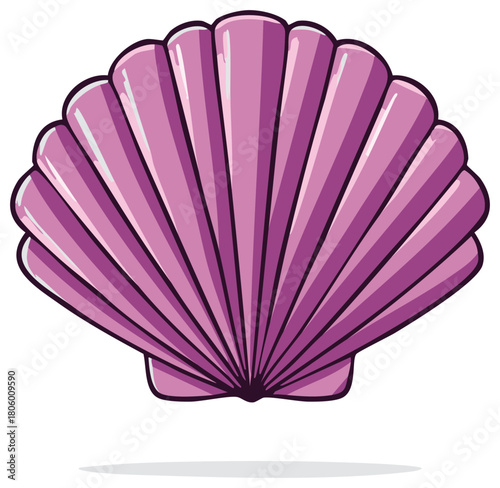 Vibrant purple scallop seashell cartoon vector graphic illustration