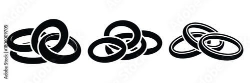 onion rings minimal food icon set, black color and white background