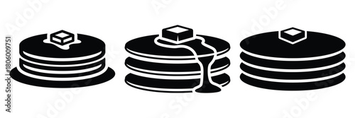 pancake stack minimal food icon set, black color and white background