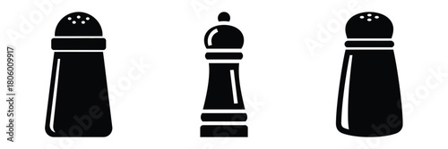 pepper shaker minimal food icon set, black color and white background