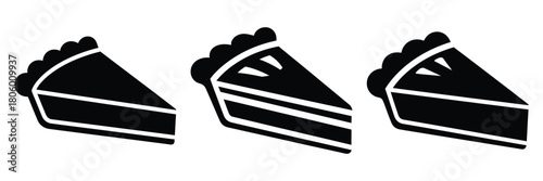 pie slice minimal food icon set, black color and white background