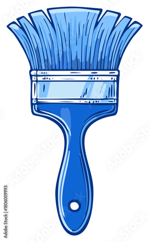 Blue Paintbrush Illustration with Bristles and Handle for Painting and Arts