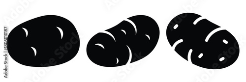 potato whole minimal food icon set, black color and white background