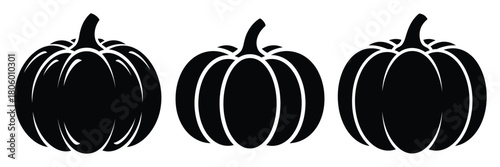 pumpkin whole minimal food icon set, black color and white background