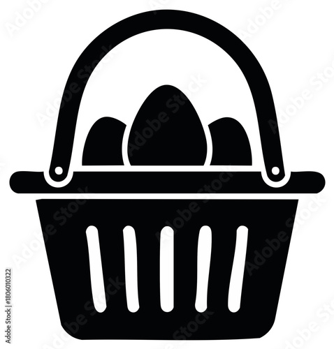 Black Silhouette of Shopping Basket Filled with Three Eggs
