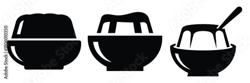 pudding bowl minimal food icon set, black color and white background
