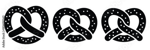 pretzel twist minimal food icon set, black color and white background