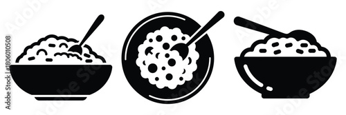 risotto bowl minimal food icon set, black color and white background