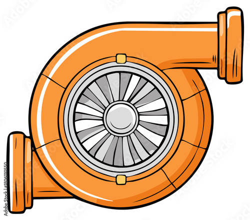 Automotive Turbocharger Illustration Bright Orange Car Engine Turbo Cartoon Graphic