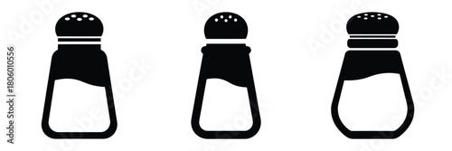 salt shaker minimal food icon set, black color and white background