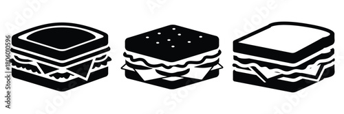 sandwich layer minimal food icon set, black color and white background