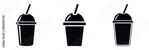 smoothie cup minimal food icon set, black color and white background