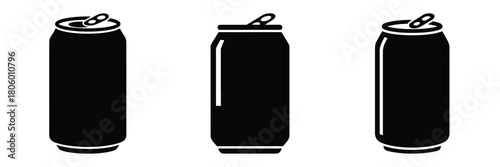 soda can minimal food icon set, black color and white background