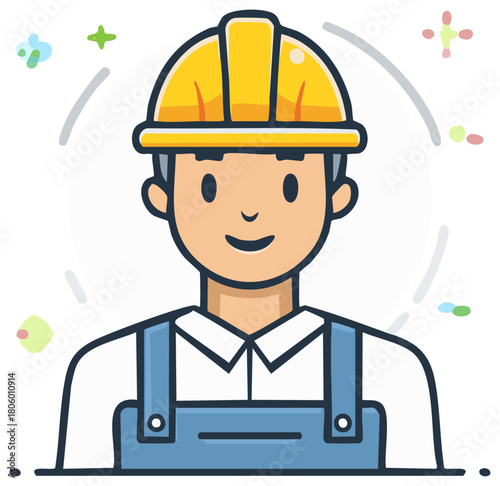 Cheerful construction worker portrait in safety helmet and overalls smiling confidently