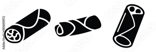 spring roll minimal food icon set, black color and white background