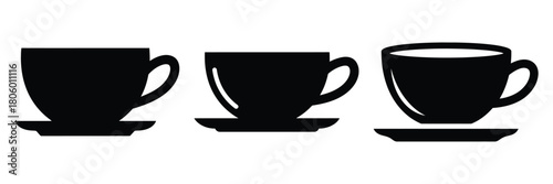 tea cup minimal food icon set, black color and white background
