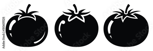 tomato fresh minimal food icon set, black color and white background