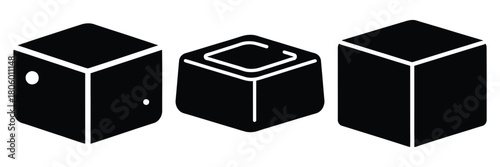 tofu block minimal food icon set, black color and white background