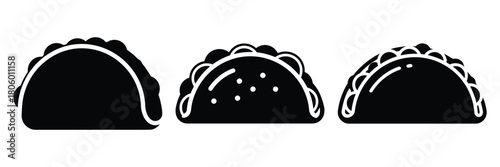 taco shell minimal food icon set, black color and white background