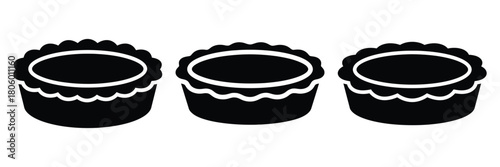 tart round minimal food icon set, black color and white background