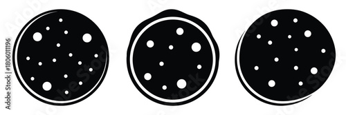 tortilla round minimal food icon set, black color and white background