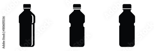 water bottle minimal food icon set, black color and white background