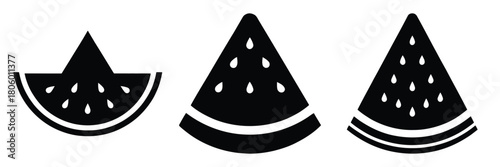 watermelon wedge minimal food icon set, black color and white background