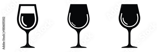 wine glass minimal food icon set, black color and white background