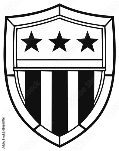 Bold Shield Emblem With Three Stars and Vertical Stripes