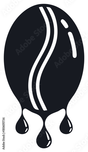 Dark Blob Dripping Liquid with White Swirl Pattern Abstract Shape