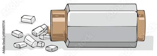 Capsule pills scattered from an overturned medicine bottle