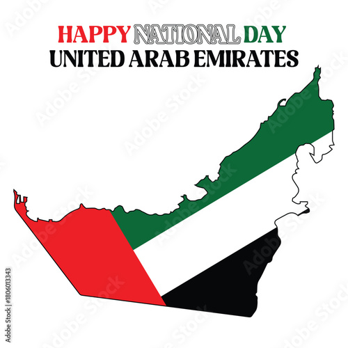 Happy National Day United Arab Emirates, United Arab Emirates flag inside map borders vector illustration 