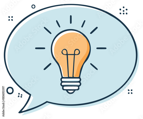 Illustration of a glowing lightbulb inside a speech bubble, representing a brilliant idea or inspiration.