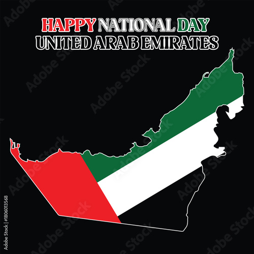 Happy National Day United Arab Emirates, United Arab Emirates flag inside map borders vector illustration 