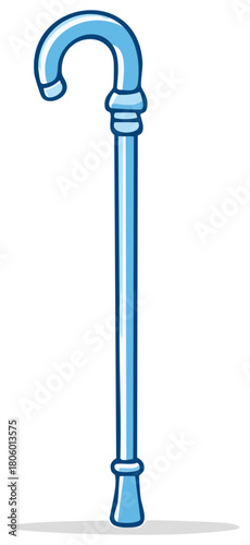 Cartoon Light Blue Walking Stick Cane Support Crook Handle Illustration