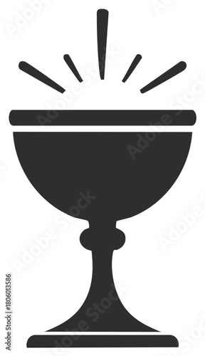 Holy Chalice with Radiating Light Rays Simple Black Silhouette Religious Symbol Graphic Isolated Illustration Element