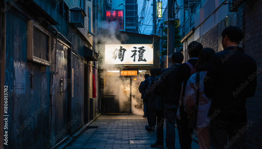 Fototapeta premium ramen shop with a long line