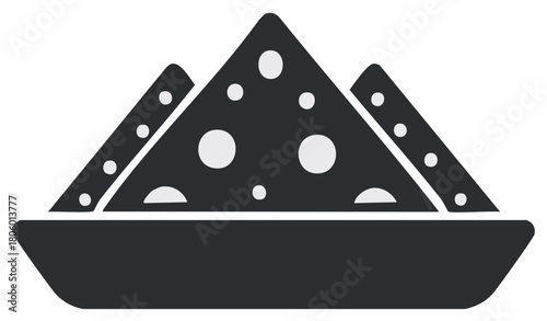 Delicious cheesy nachos snack food in a serving dish abstract graphic icon
