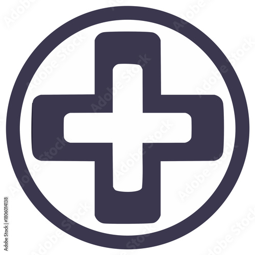 Medical Cross Symbol, Health Care Graphic, Simple Design Element, Round Shape
