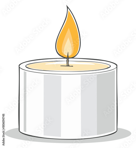 Stylized Tea Light Candle with a Glowing Yellow Flame Against a White Background Adds Warmth and Light