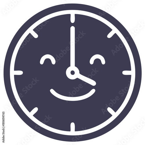 Smiling clock face illustration representing happiness and good timing