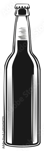 Classic beer bottle illustration in a retro monochrome engraving style