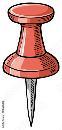 Vibrant Red Pushpin Thumbtack Office Stationery Board Pin Illustration