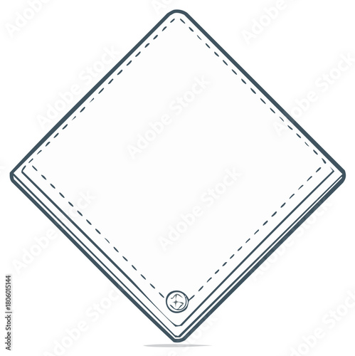 Handkerchief diamond shape outline with stitched border and emblem